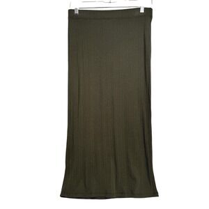 BOBEAU‎ Women's Size Medium Ribbed Midi Skirt In Olive Green NWT